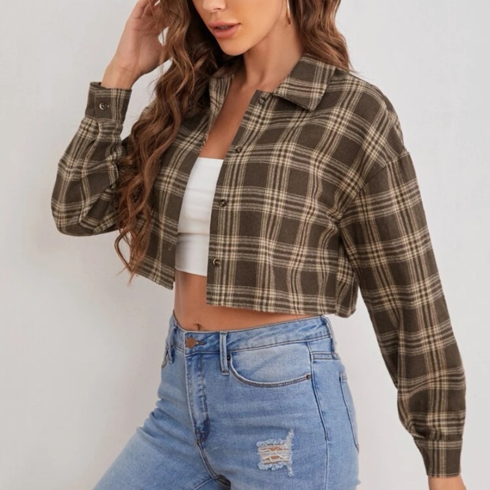 Plaid Cropped Button Up